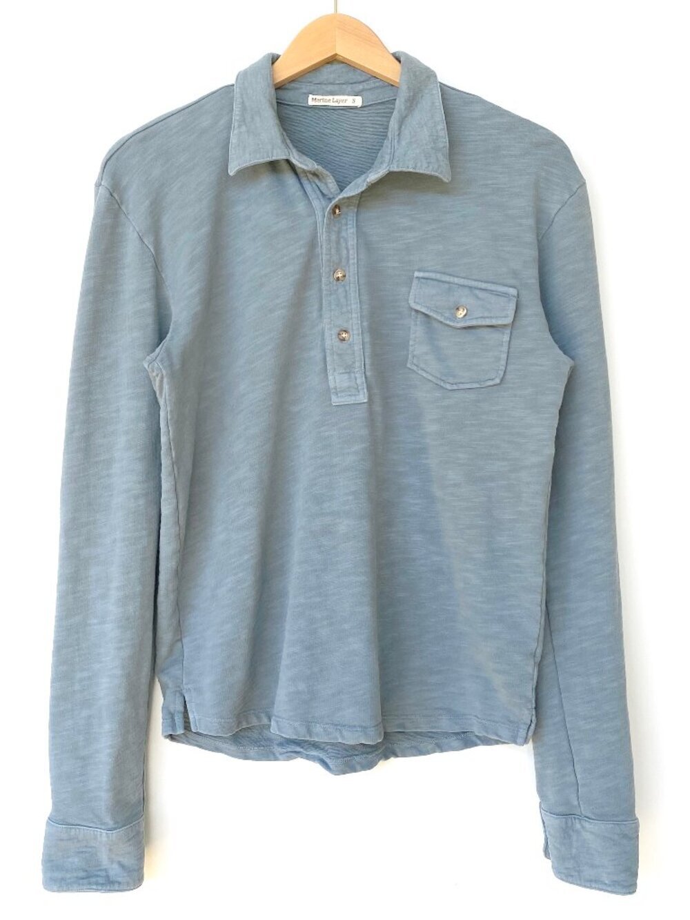 Marine Layer Dusty Blue Heavy Slub Long Sleeve Polo Size S